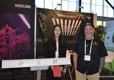 Marisa Song MOSO Power Supply Technologies and Kevin Jordan of Established Technology. Through the different lenses on the lamps, the light is either more focused or widely distributed.